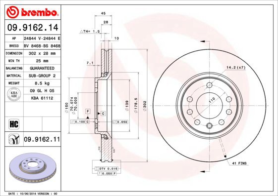 BREMBO brake disc 09.9162.11, set of 2 - Brake Disc