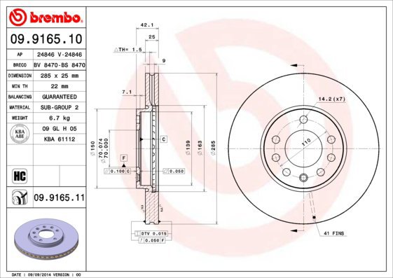 BREMBO brake disc 09.9165.11, set of 2 - Brake Disc