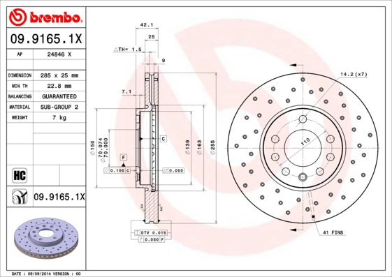 BREMBO brake disc 09.9165.1X, set of 2 - Brake Disc