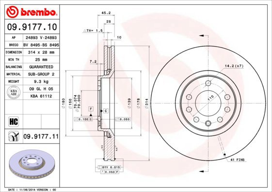 BREMBO brake disc 09.9177.10, set of 2 - Brake Disc