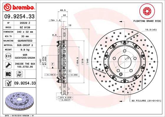 BREMBO brake disc 09.9254.33, set of 2 - Brake Disc