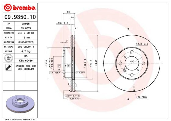 BREMBO brake disc 09.9350.10, set of 2 - Brake Disc