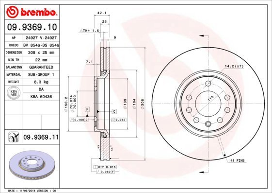 BREMBO brake disc 09.9369.11, set of 2 - Brake Disc
