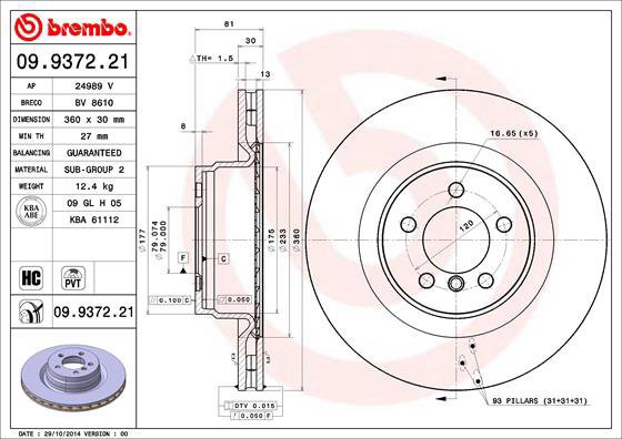 BREMBO brake disc 09.9372.21, set of 2 - Brake Disc