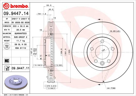 BREMBO brake disc 09.9447.11, set of 2 - Brake Disc