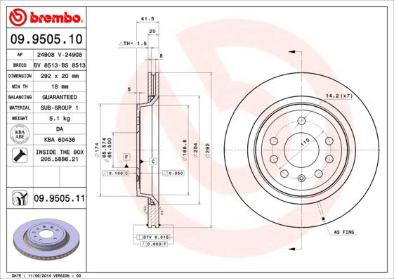 BREMBO brake disc 09.9505.10, set of 2 - Brake Disc