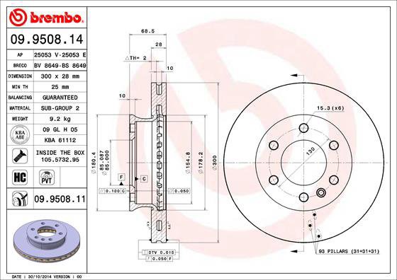 BREMBO brake disc 09.9508.11, set of 2 - Brake Disc