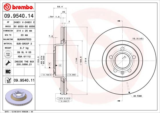 BREMBO brake disc 09.9540.11, set of 2 - Brake Disc