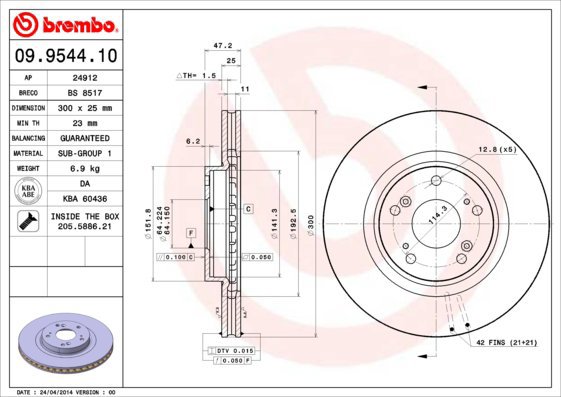 BREMBO brake disc 09.9544.10, set of 2 - Brake Disc