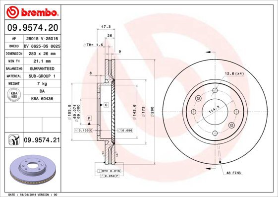 BREMBO brake disc 09.9574.20, set of 2 - Brake Disc