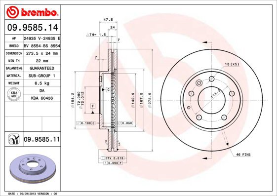 BREMBO brake disc 09.9585.11, set of 2 - Brake Disc