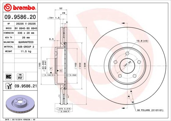 BREMBO brake disc 09.9586.20, set of 2 - Brake Disc