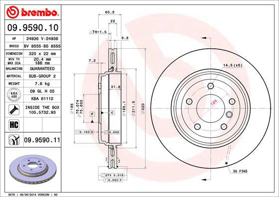 BREMBO brake disc 09.9590.10, set of 2 - Brake Disc