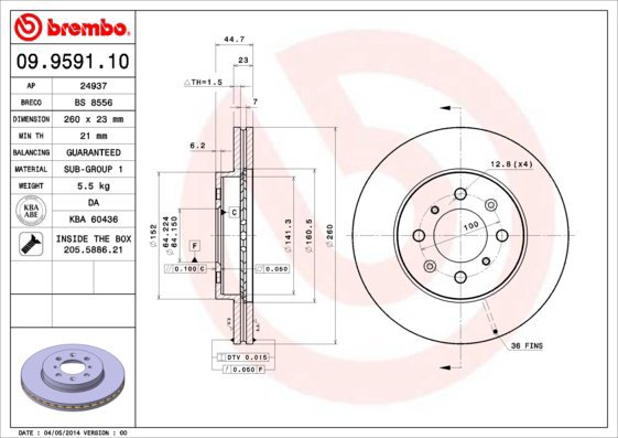 BREMBO brake disc 09.9591.10, set of 2 - Brake Disc