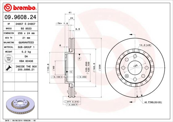 BREMBO brake disc 09.9608.24, set of 2 - Brake Disc
