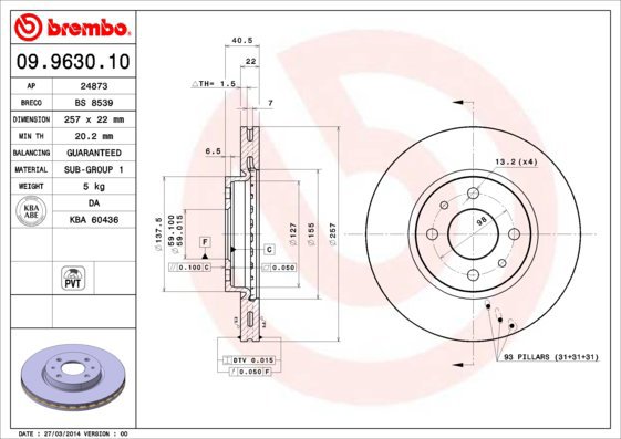 BREMBO brake disc 09.9630.10, set of 2 - Brake Disc