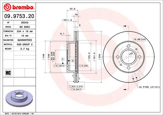 BREMBO brake disc 09.9753.21, set of 2 - Brake Disc