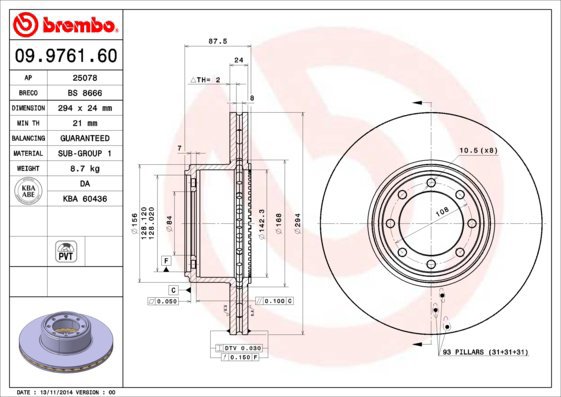 BREMBO brake disc 09.9761.60, set of 2 - Brake Disc