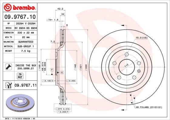BREMBO brake disc 09.9767.10, set of 2 - Brake Disc