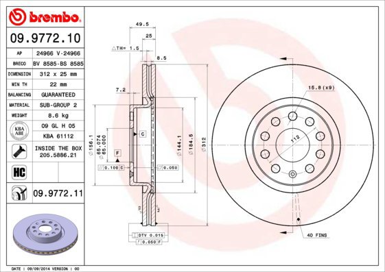 BREMBO brake disc 09.9772.10, set of 2 - Brake Disc