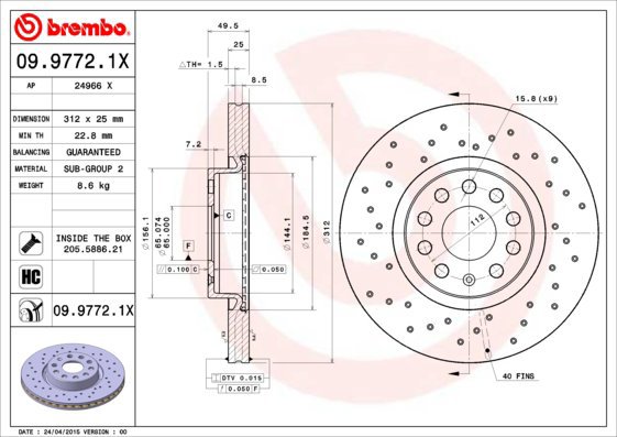 BREMBO brake disc 09.9772.1X, set of 2 - Brake Disc