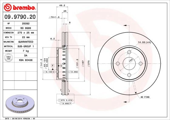BREMBO brake disc 09.9790.20, set of 2 - Brake Disc