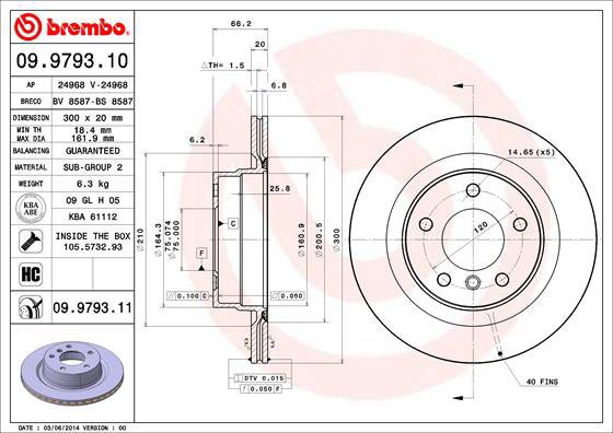 BREMBO brake disc 09.9793.11, set of 2 - Brake Disc