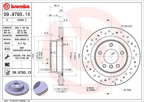 BREMBO brake disc 09.9793.1X, set of 2 - Brake Disc