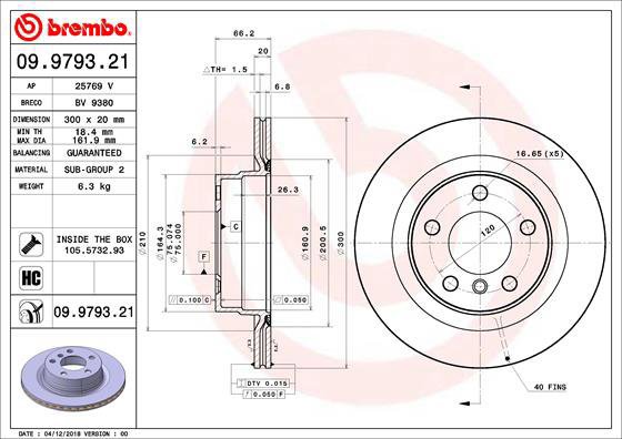 BREMBO brake disc 09.9793.21, set of 2 - Brake Disc