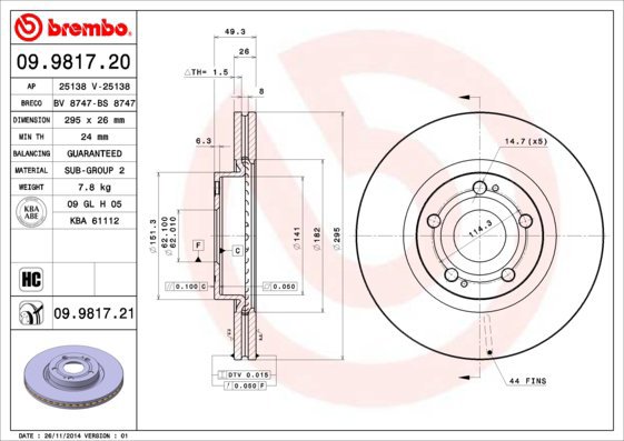 BREMBO brake disc 09.9817.20, set of 2 - Brake Disc