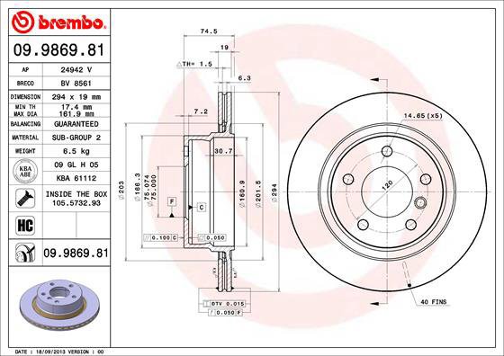 BREMBO brake disc 09.9869.81, set of 2 - Brake Disc