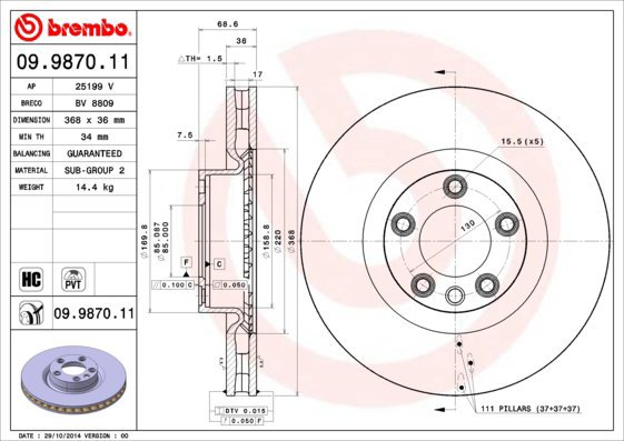 BREMBO brake disc 09.9870.11, set of 2 - Brake Disc