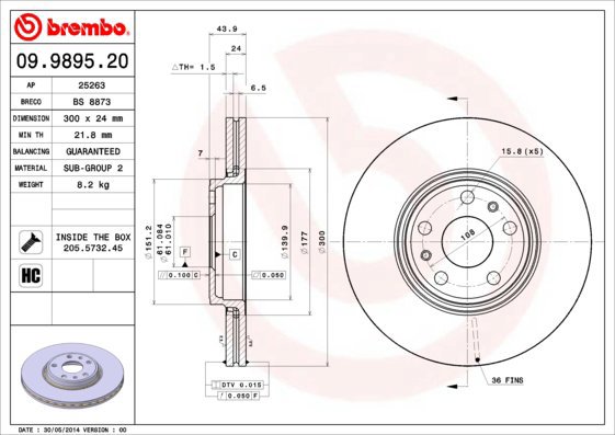 BREMBO brake disc 09.9895.20, set of 2 - Brake Disc