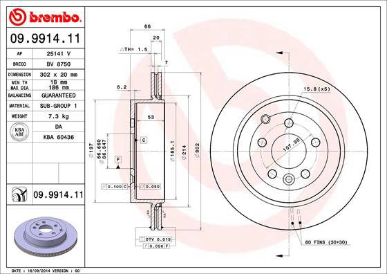 BREMBO brake disc 09.9914.11, set of 2 - Brake Disc
