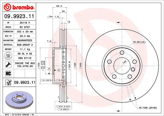 BREMBO brake disc 09.9923.11, set of 2 - Brake Disc