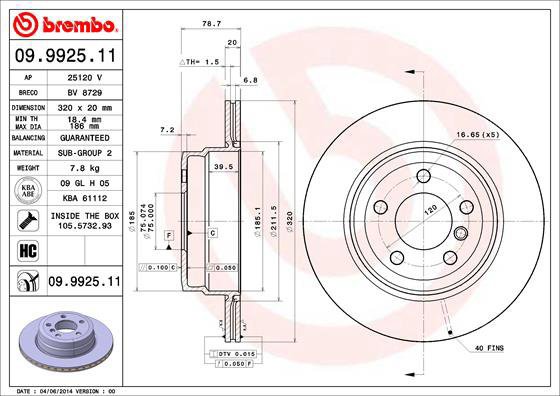 BREMBO brake disc 09.9925.11, set of 2 - Brake Disc