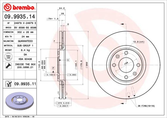 BREMBO brake disc 09.9935.11, set of 2 - Brake Disc