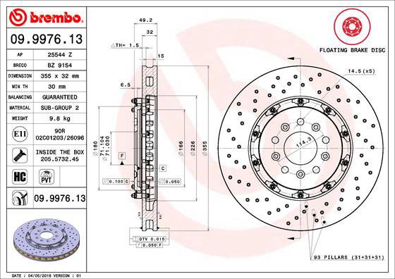 BREMBO brake disc 09.9976.13, set of 2 - Brake Disc