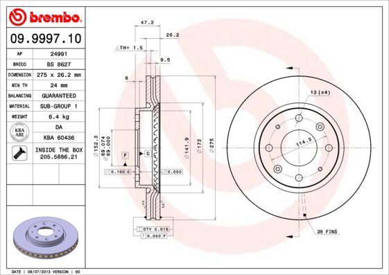 BREMBO brake disc 09.9997.10, set of 2 - Brake Disc