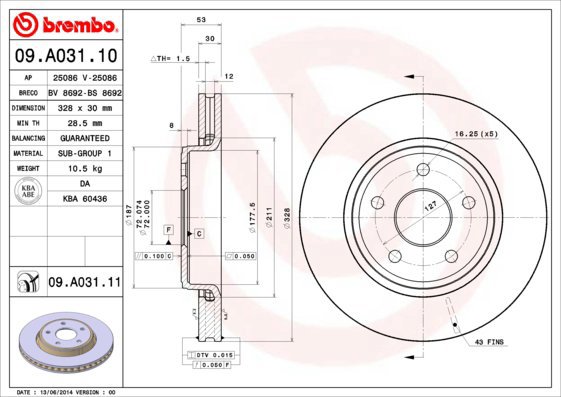 BREMBO brake disc 09. A031.10, set of 2 - Brake Disc