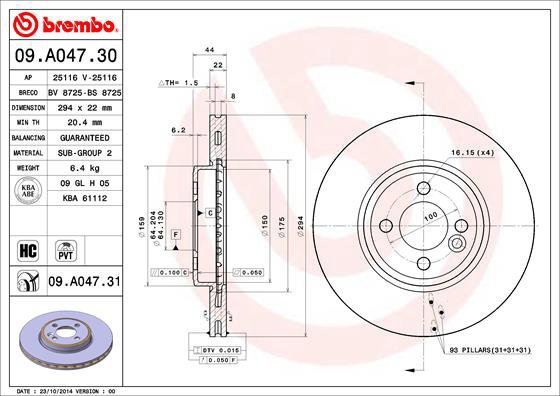 BREMBO brake disc 09. A047.30, set of 2 - Brake Disc