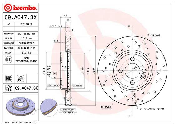 BREMBO brake disc 09. A047.3X, set of 2 - Brake Disc