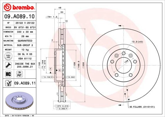 BREMBO brake disc 09. A089.10, set of 2 - Brake Disc