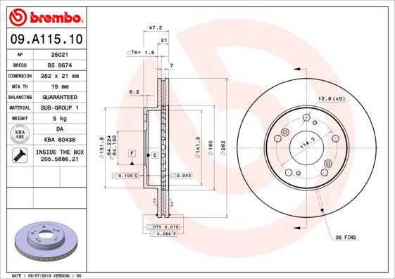 BREMBO brake disc 09. A115.10, set of 2 - Brake Disc