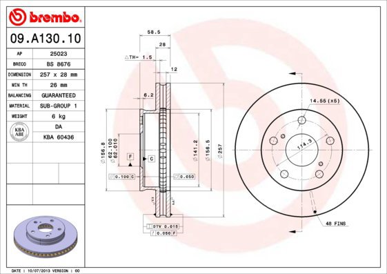 BREMBO brake disc 09. A130.10, set of 2 - Brake Disc