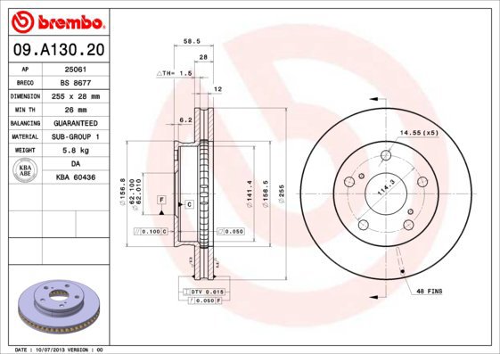 BREMBO brake disc 09. A130.20, set of 2 - Brake Disc