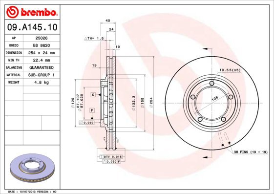 BREMBO brake disc 09. A145.10, set of 2 - Brake Disc