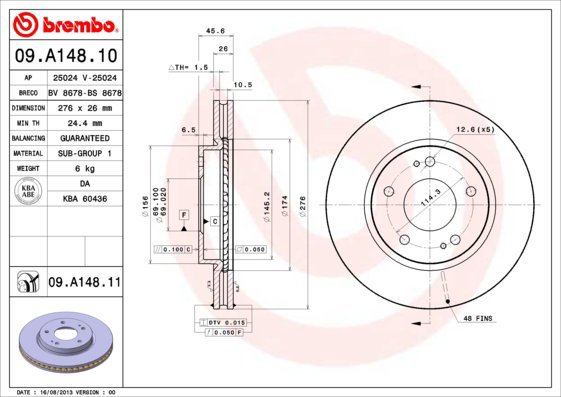 BREMBO brake disc 09. A148.10, set of 2 - Brake Disc