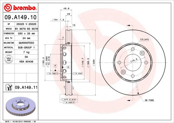 BREMBO brake disc 09. A149.10, set of 2 - Brake Disc