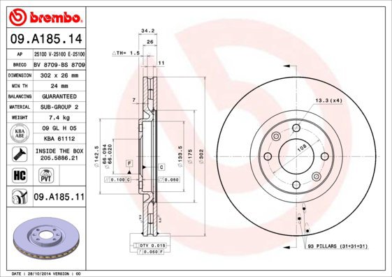 BREMBO brake disc 09. A185.11, set of 2 - Brake Disc